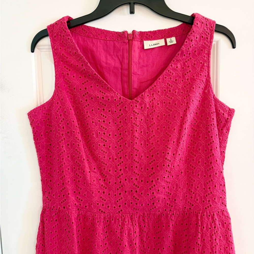 L.L. Bean Hot Pink Eyelet Fit and Flare Sleeveless Dress Size 6 - Picture 2 of 11